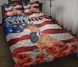 Boxer Quilt Bedding Set, Boxer Patriotic Dog God Bless Us Flag Quilt Blanket With Pillowcases, Duvet Cover Set