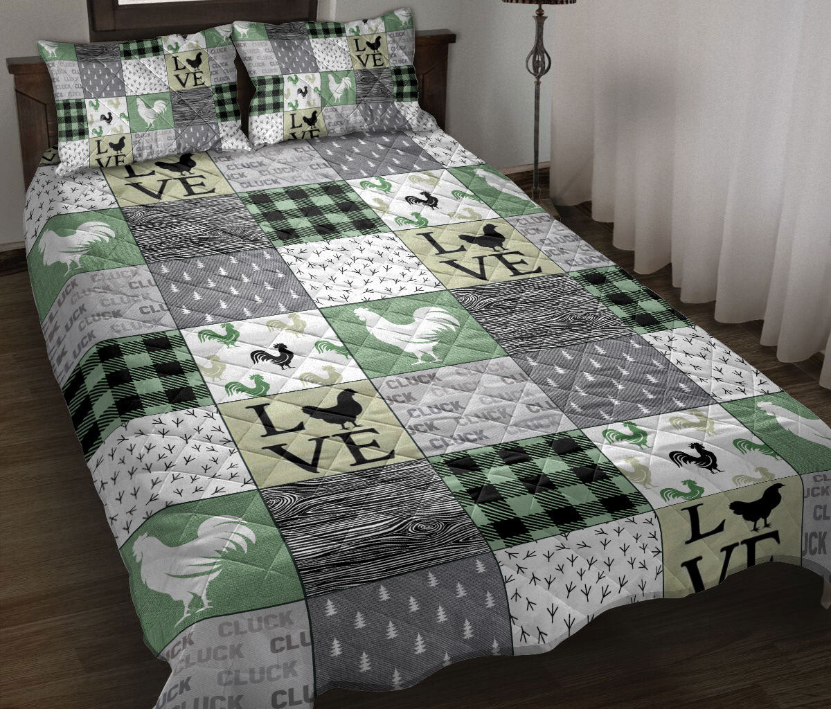 Chicken Quilt Bedding Set, Love Chickens Patchwork Farm Quilt Blanket With Pillowcases, Duvet Cover Set