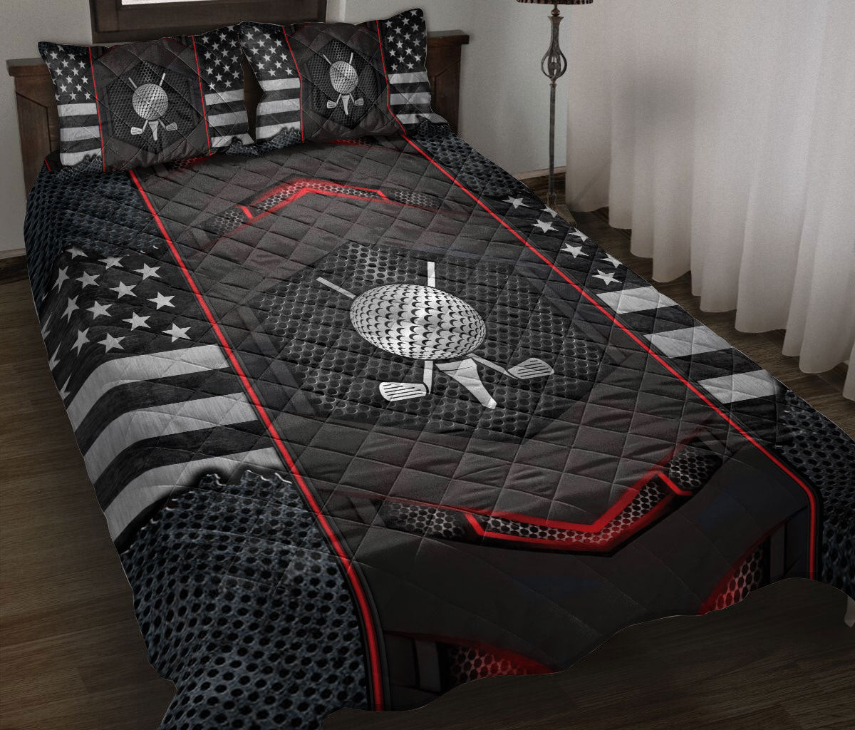 Golf Quilt Bedding Set, Golf Black Carbon Golf Quilt Blanket With Pillowcases, Duvet Cover Set