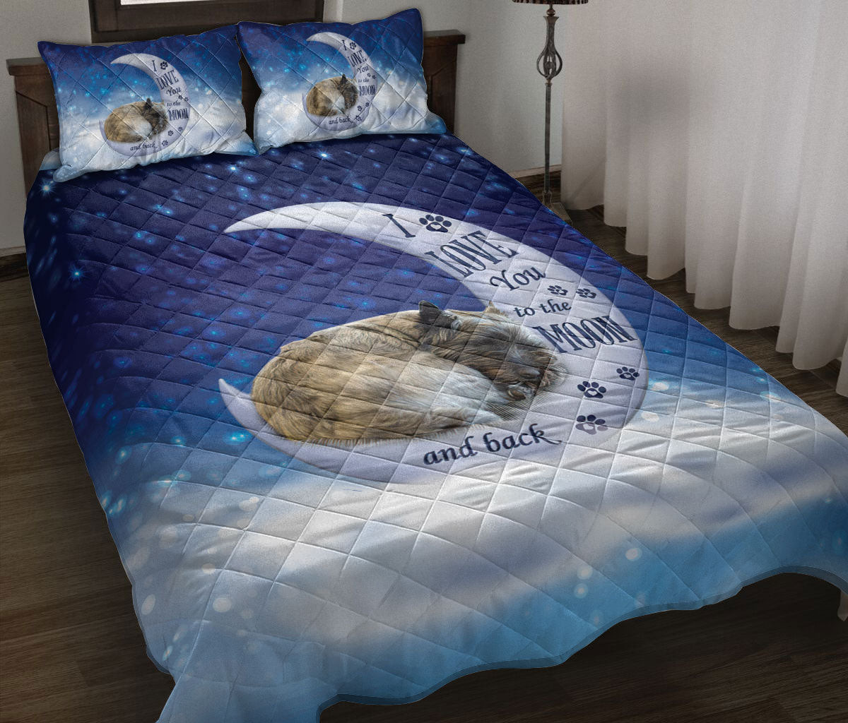 Cairn Terrier Quilt Bedding Set, Cairn Terrier Dog I Love You To The Moon And Back Dog Puppy Quilt Blanket With Pillowcases, Duvet Cover Set