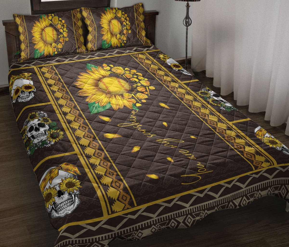 Softball Quilt Bedding Set, Softball You Are My Sunshine Quilt Blanket With Pillowcases, Duvet Cover Set