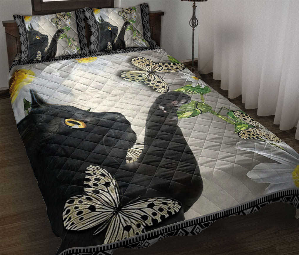 Black Cat,Cat Quilt Bedding Set, Black Cat Butterfly Flower Quilt Blanket With Pillowcases, Duvet Cover Set