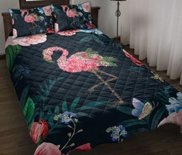 Flamingo Quilt Bedding Set, Flamingo Find My Soul Flower Garden Floral Quilt Blanket With Pillowcases, Duvet Cover Set