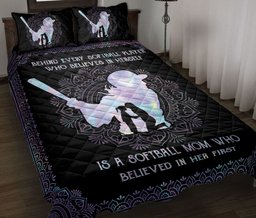 Softball Quilt Bedding Set, Behind Softball Player, Mom Believe In Her Quilt Blanket With Pillowcases, Duvet Cover Set