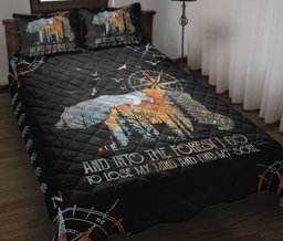 Camping Quilt Bedding Set, Camping Bear And Into Theest I Go Earth Color Quilt Blanket With Pillowcases, Duvet Cover Set