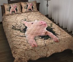 Pig Quilt Bedding Set, Farming Farm Farmer Little Pig Quilt Blanket With Pillowcases, Duvet Cover Set