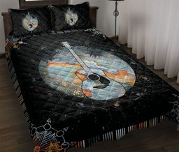 Guitar Quilt Bedding Set, Guitar Guitarist Mandala Black Quilt Blanket With Pillowcases, Duvet Cover Set