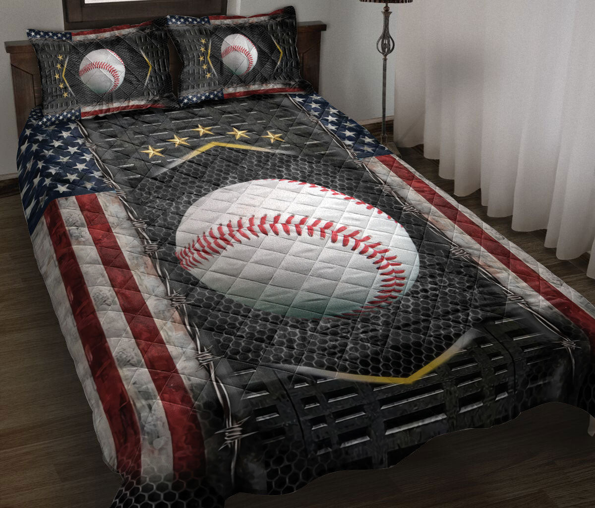 Baseball Quilt Bedding Set, Baseball Us Flag Baseball Quilt Blanket With Pillowcases, Duvet Cover Set, Sports Gifts