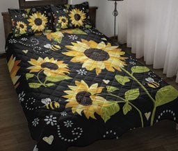 Sunflower Quilt Bedding Set, Sunflower Bee Bed Decor Car Throw Farmho Use Quilt Blanket With Pillowcases, Duvet Cover Set
