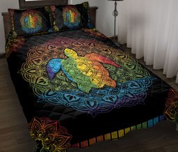 LGBT Quilt Bedding Set, Rainbow Sea Turtle Mandala Lgbt Pride Support Quilt Blanket With Pillowcases, Duvet Cover Set