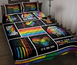 LGBT Quilt Bedding Set, Patchwork Love Is Love Lgbt Pride Rainbow Heart Melting Lips Quilt Blanket With Pillowcases, Duvet Cover Set