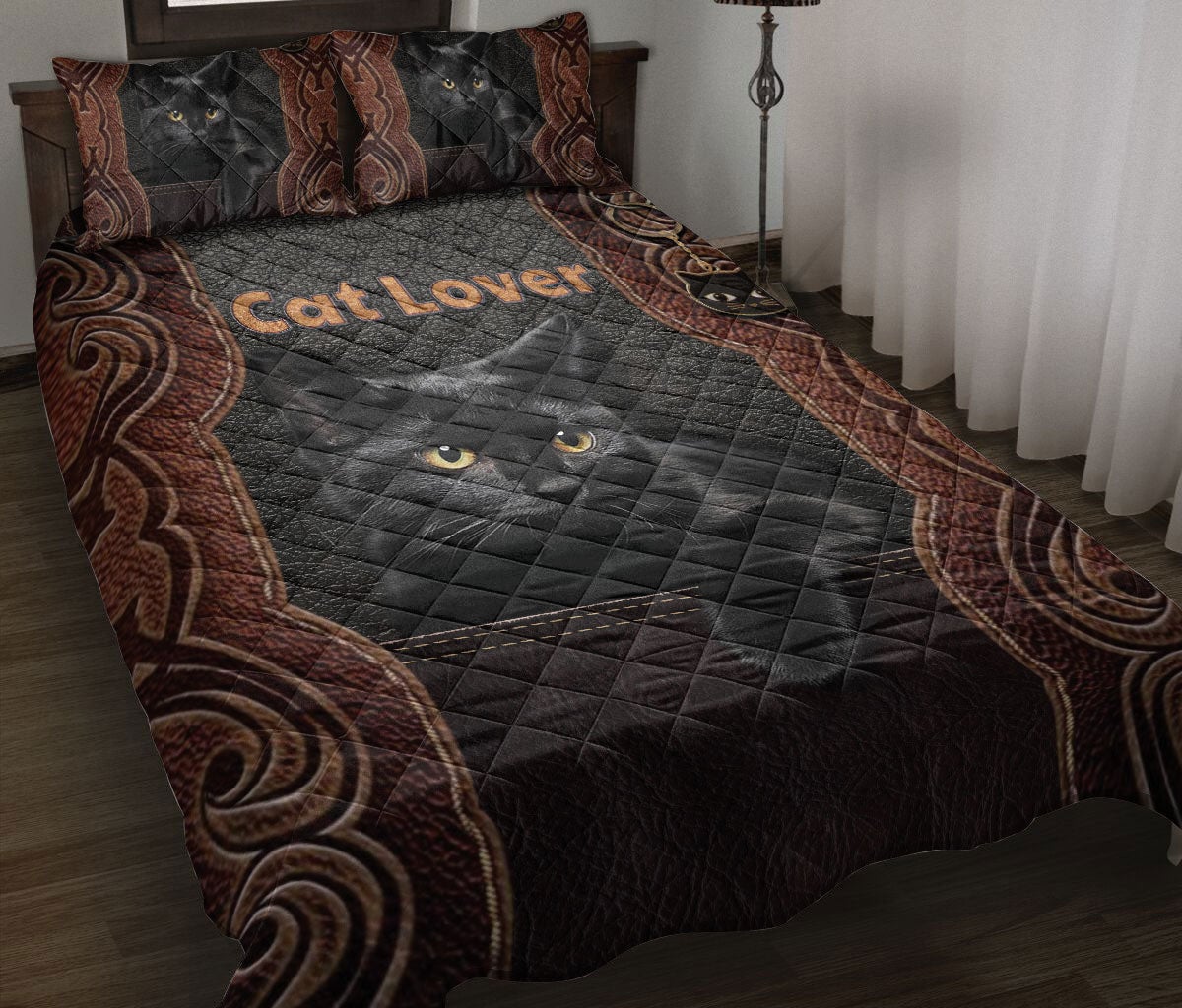Black Cat,Cat Quilt Bedding Set, Love Black Cat Floral Cats Quilt Blanket With Pillowcases, Duvet Cover Set