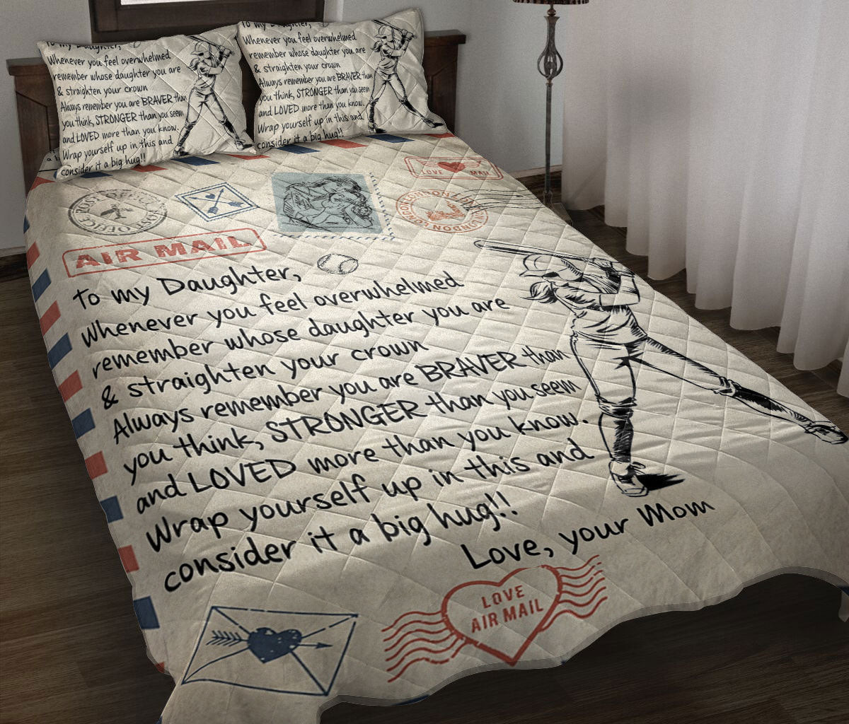 Softball Quilt Bedding Set, Softball Player To My Daughter Quilt Blanket With Pillowcases, Duvet Cover Set