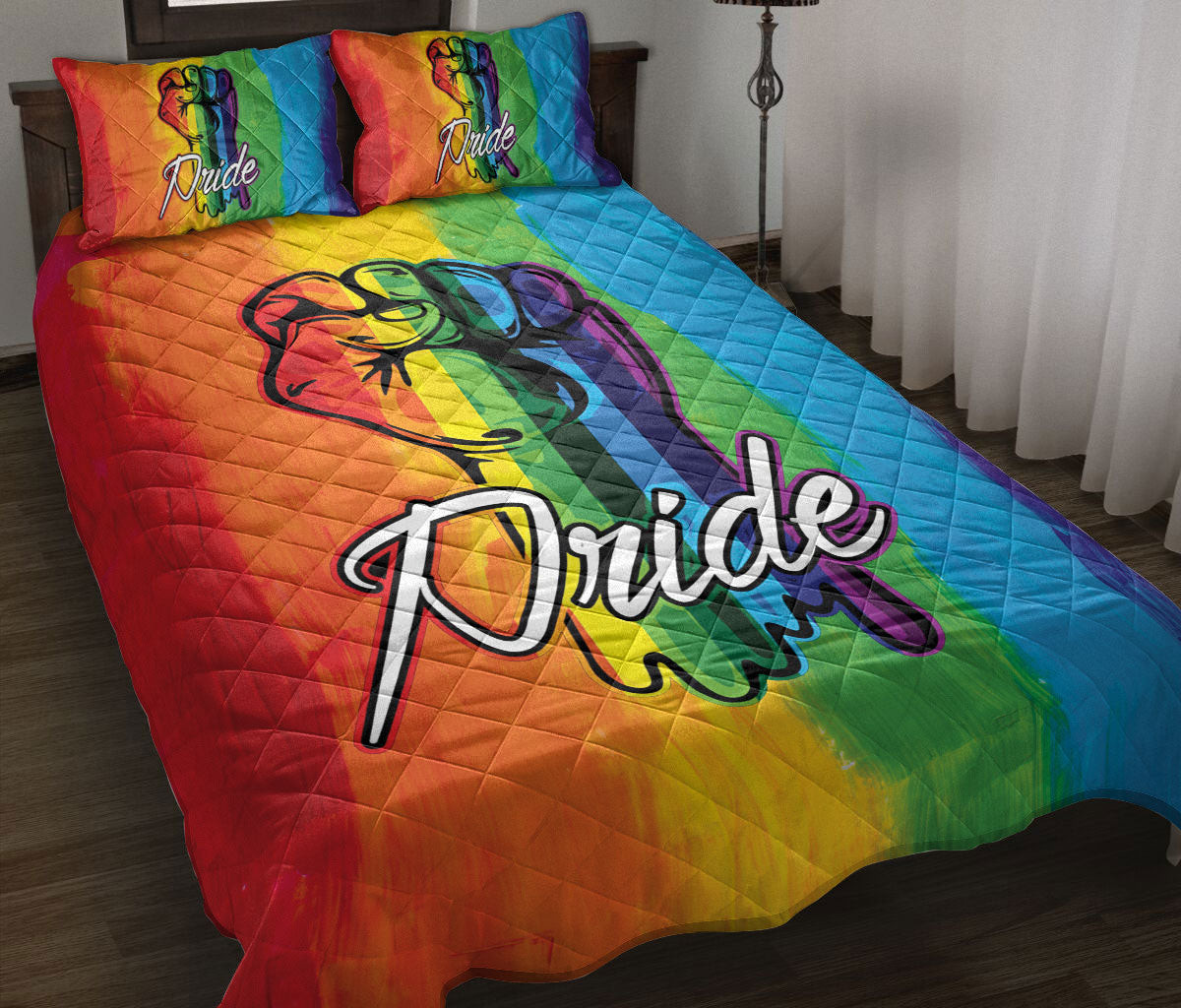 LGBT Quilt Bedding Set, Strong Hand Rainbow Lgbt Pride Gay Lesbian Quilt Blanket With Pillowcases, Duvet Cover Set