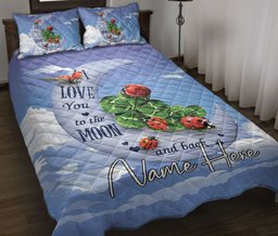 Quilt Bedding Set, Ladybugs Love You To The Moon & Back Floral Black Quilt Blanket With Pillowcases, Duvet Cover Set