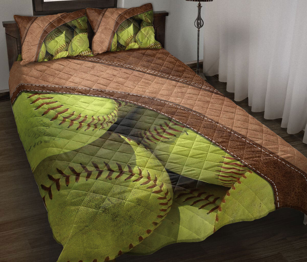 Softball Quilt Bedding Set, Softball Ball Softball Quilt Blanket With Pillowcases, Duvet Cover Set