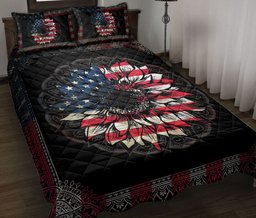 Sunflower Quilt Bedding Set, Ameriaca Flag Sunflower Mandala Floral Leaf Quilt Blanket With Pillowcases, Duvet Cover Set