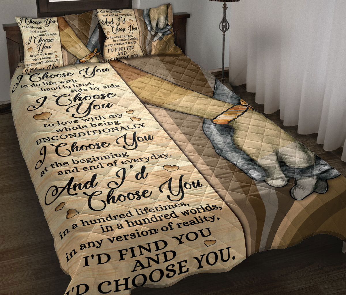Quilt Bedding Set, I'd Find You And I'd Choose You Black Couple Husband & Wife Quilt Blanket With Pillowcases, Duvet Cover Set