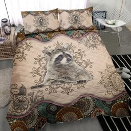 Raccoon Quilt Bedding Set, Raccoon Mandala Wild Quilt Blanket With Pillowcases, Duvet Cover Set