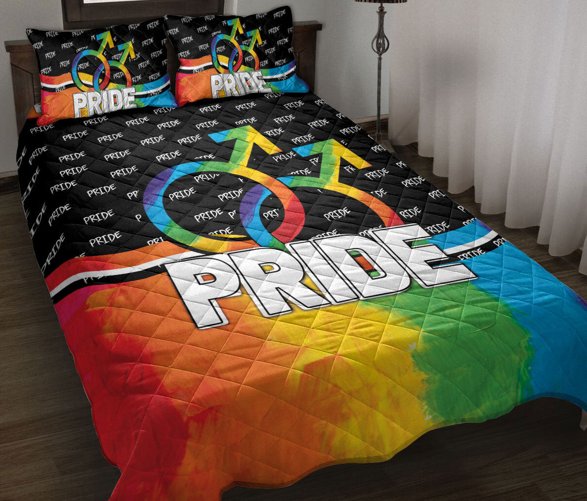LGBT Quilt Bedding Set, Gay Couple Rainbow Lgbt Pride Loving Quilt Blanket With Pillowcases, Duvet Cover Set