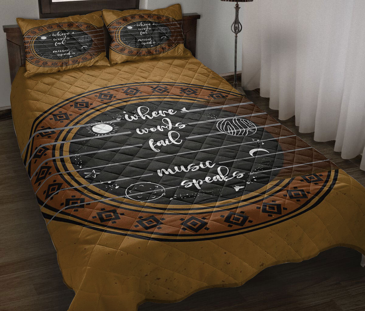 Guitar Quilt Bedding Set, Guitar Strings Where Words Fail MusicSpeaks Guitarist Quilt Blanket With Pillowcases, Duvet Cover Set
