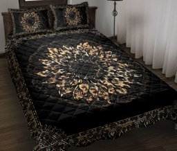 Sunflower Quilt Bedding Set, Leopard Sunflower Mandala Floral Leaf Quilt Blanket With Pillowcases, Duvet Cover Set