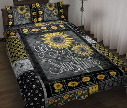 Sunflower Quilt Bedding Set, You Are My Sunshine Sunflower Yellow Floral Patchwork Quilt Blanket With Pillowcases, Duvet Cover Set