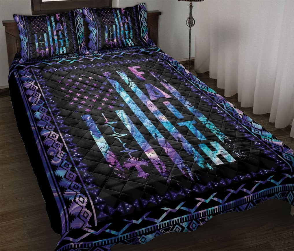 Christian, Jesus, God, Bible Quilt Bedding Set, Hologram Faith Us Flag Blackian JesusCross Quilt Blanket With Pillowcases, Duvet Cover Set