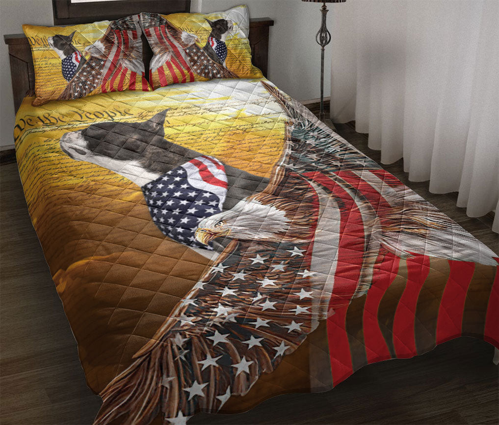 Boston Terrier Quilt Bedding Set, Boston Terrier Patriotic Dog American Eagle Us Flag We The People Quilt Blanket With Pillowcases, Duvet Cover Set
