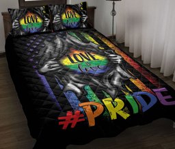 LGBT Quilt Bedding Set, Lgbt Support Lgbtq Pride Hand Rainbow Flag Love Is Love Love Wins Pride Month Quilt Blanket With Pillowcases, Duvet Cover Set