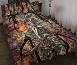 Hunting Quilt Bedding Set, Deer Hunting Orange Quilt Blanket With Pillowcases, Duvet Cover Set