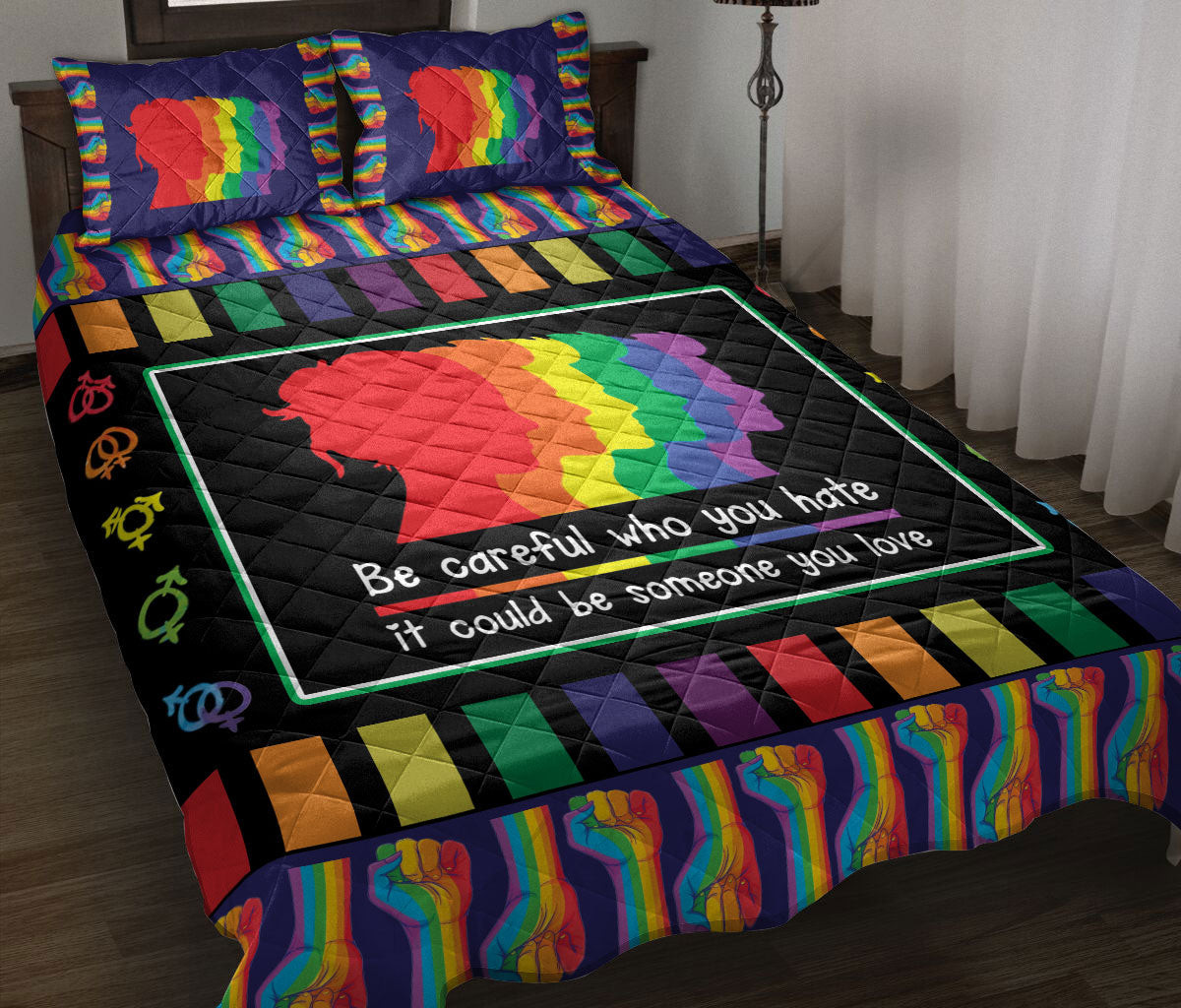 LGBT Quilt Bedding Set, Gay Lesbian Bisexual Transgender Lgbt Symbol Pride Rainbow Quilt Blanket With Pillowcases, Duvet Cover Set