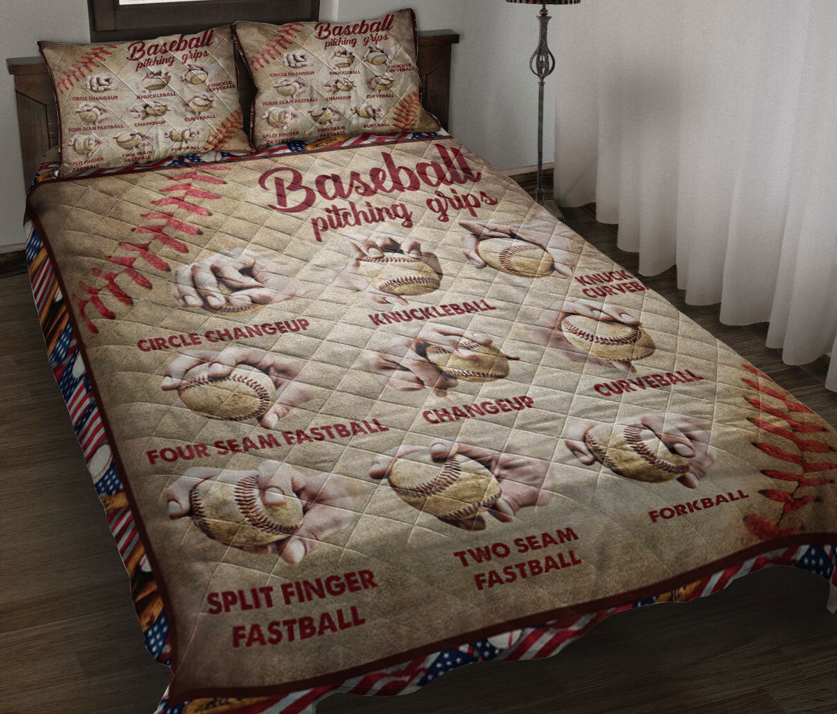 Baseball Quilt Bedding Set, Baseball Pitching Grips Baseball Player Quilt Blanket With Pillowcases, Duvet Cover Set, Sports Gifts