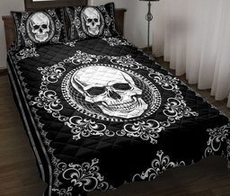 Skull Quilt Bedding Set, Death Skull Black And White Quilt Blanket With Pillowcases, Duvet Cover Set
