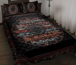 Native American Quilt Bedding Set, Native America Aztec Sunflower Mandala Floral Leaf Quilt Blanket With Pillowcases, Duvet Cover Set
