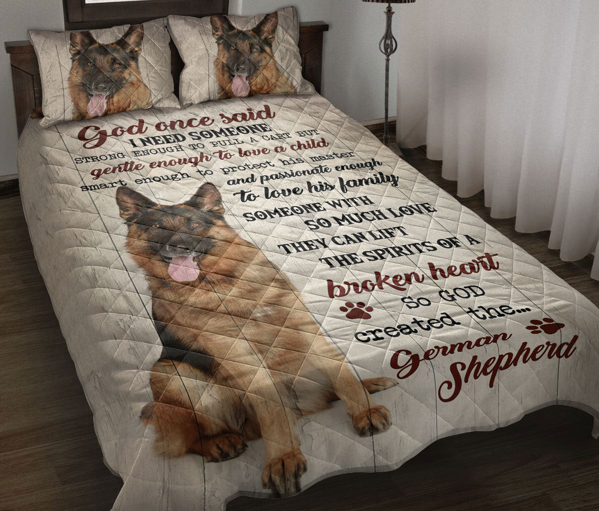 German Shepherd Quilt Bedding Set, German Shepherd God Once Said Dog Quilt Blanket With Pillowcases, Duvet Cover Set