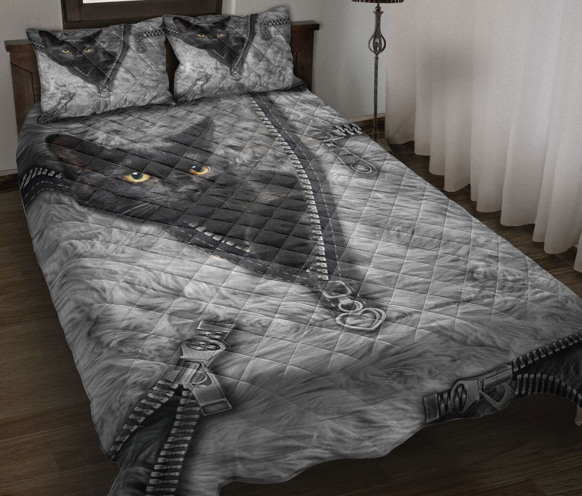 Black Cat,Cat Quilt Bedding Set, Black Cat Cute Baby Black Cat Kitty Cat Cat Mom Quilt Blanket With Pillowcases, Duvet Cover Set