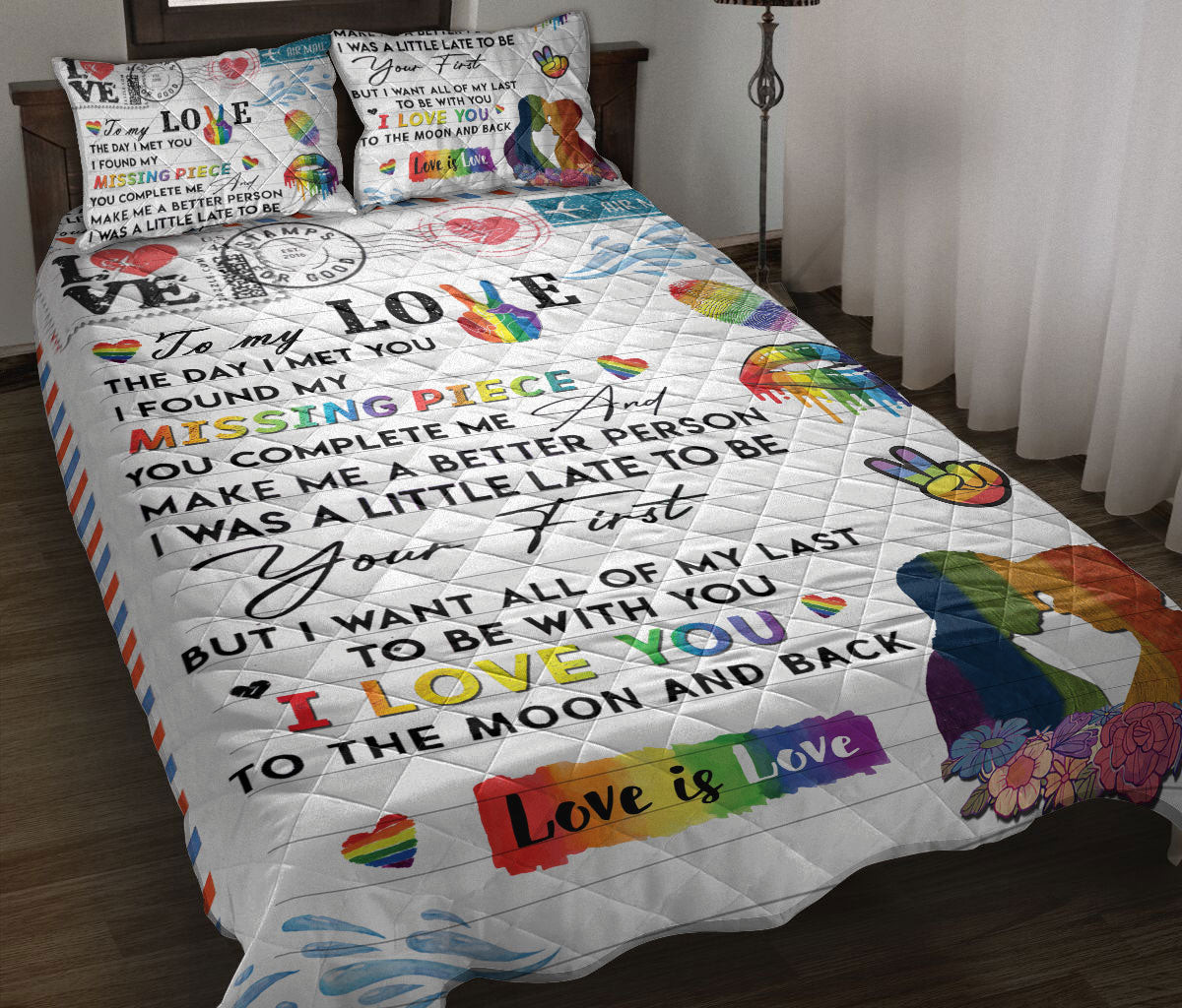 LGBT Quilt Bedding Set, Lgbt To My Love The Day I Met You Love Is Love Pride Quilt Blanket With Pillowcases, Duvet Cover Set