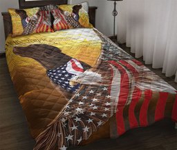 Quilt Bedding Set, Chocolate Labrador Patriotic Dog American Eagle Us Flag We The People Quilt Blanket With Pillowcases, Duvet Cover Set