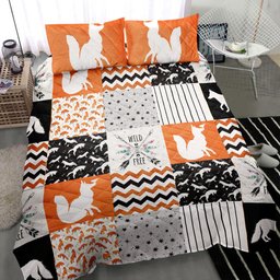 Fox Quilt Bedding Set, Patchwork Wild Fox Orange Quilt Blanket With Pillowcases, Duvet Cover Set
