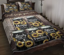 Sunflower, Christian, Jesus, God, Bible Quilt Bedding Set, Seasonal Sunflower Jar Wood God Say You Are Quilt Blanket With Pillowcases, Duvet Cover Set