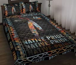 Native American Quilt Bedding Set, Native American Pride Indigeno Us Feather Black Quilt Blanket With Pillowcases, Duvet Cover Set