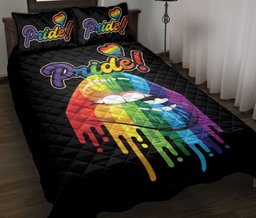 LGBT Quilt Bedding Set, Lgbt Lgbtq Pride Rainbow Melting Lips Love Is Love Love Wins Quilt Blanket With Pillowcases, Duvet Cover Set