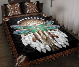 Dragonfly Quilt Bedding Set, Dragonfly Native Dreamcatcher Mandala Bohemian Quilt Blanket With Pillowcases, Duvet Cover Set