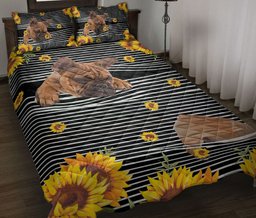 Bulldog Quilt Bedding Set, Frenchie French Bulldog Sunflower Floral B&W Stripe Quilt Blanket With Pillowcases, Duvet Cover Set