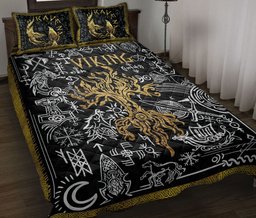 Viking Quilt Bedding Set, Viking Raven Tree Of Yggdrasil Huginn Muninn Norse Nordic Mythology Quilt Blanket With Pillowcases, Duvet Cover Set