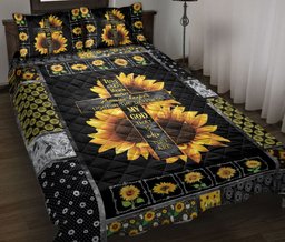 Sunflower, Christian, Jesus, God, Bible Quilt Bedding Set, Faith Sunflower JesusGod Crossian Floral Patchwork Quilt Blanket With Pillowcases, Bedding