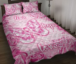 Breast Cancer Quilt Bedding Set, Breast Cancer Awareness Hope Pink Butterfly Get Well Soons Quilt Blanket With Pillowcases, Duvet Cover Set