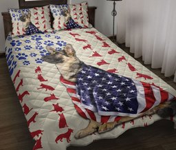German Shepherd Quilt Bedding Set, German Shepherd Patriotic Us Flag Dog Quilt Blanket With Pillowcases, Duvet Cover Set
