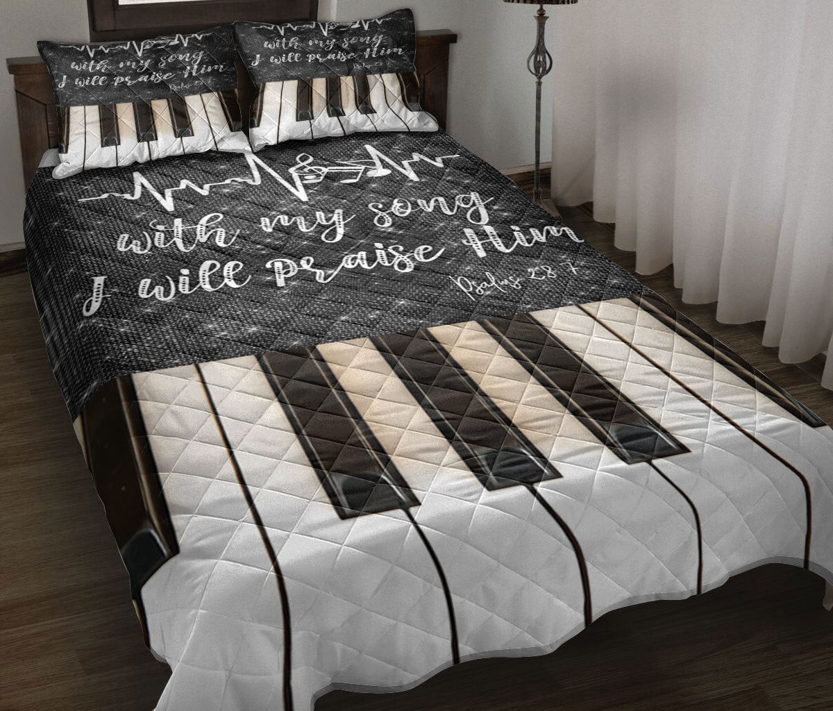 Piano Quilt Bedding Set, Piano With My Song I Will Praise Him Key MusicNotes Pianist Quilt Blanket With Pillowcases, Duvet Cover Set